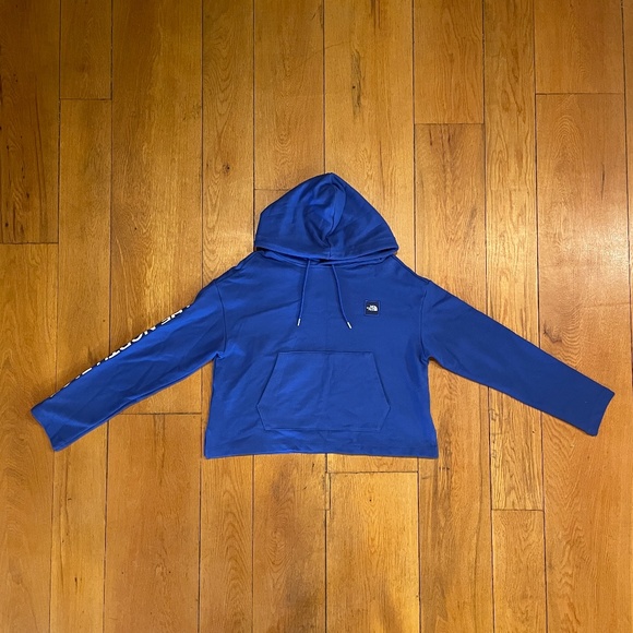 The North Face Tops - The North Face LS FT Logo Womens Relaxed Fit Crop Pullover Hoodie Blue NEW Sz M